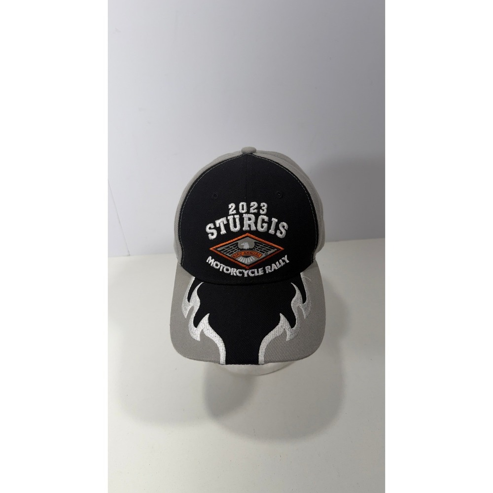 Lorimco 2023 Sturgis Motorcycle Rally Hat Black Grey Flame Embroidered Cap
